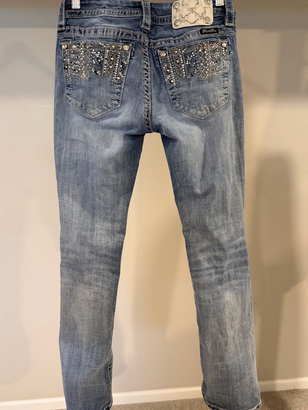 Miss Me Signature Boot Cut Jeans Embellished Bling Pocket Size 28 - Picture 5 of 7